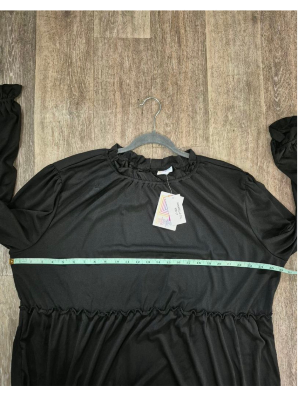 Women's LuLaRoe Annabelle Black Long Sleeve Tiered Dress 2X - Picture 7 of 8